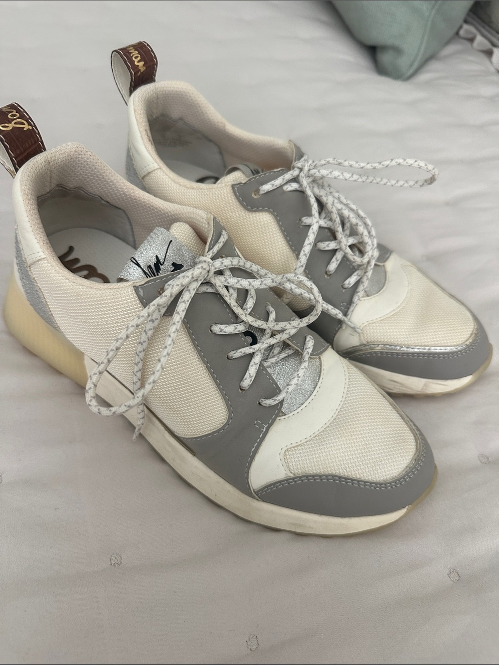 Neutral Gray & White Lace-Up Sneakers